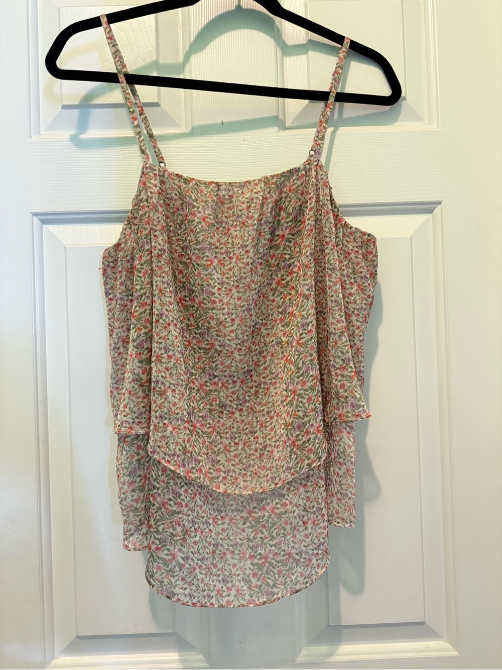 Vintage Anthropologie Harlyn Floral Tiered Spaghetti Strap Cami - Pink/Green